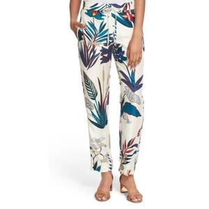 Tory Burch “Adele” 100% silk botanical print pants